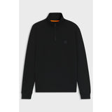 BOSS Orange Terry Cotton Zip-Neck Sweatshirt With Logo Patch In Black