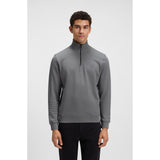 BOSS Orange Terry Zip-Neck Cotton Sweatshirt With Logo Patch In Grey