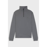 BOSS Orange Terry Zip-Neck Cotton Sweatshirt With Logo Patch In Grey
