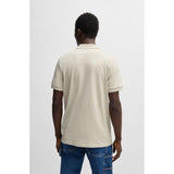 BOSS Orange Zip-Neck Slim Fit Stretch Cotton Polo Shirt In Light Beige