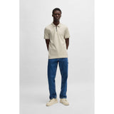 BOSS Orange Zip-Neck Slim Fit Stretch Cotton Polo Shirt In Light Beige