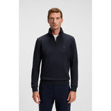 BOSS Orange Zip-Neck Sweatshirt In Cotton Terry With Logo Patch In Dark Blue