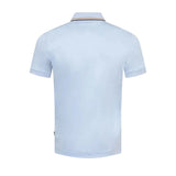 BOSS Slim Fit Cotton Polo Shirt With Striped Collar In Light Blue