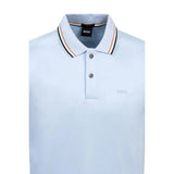 BOSS Slim Fit Cotton Polo Shirt With Striped Collar In Light Blue