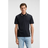 BOSS Striped-Collar Slim-Fit Cotton Polo Shirt With Logo In Dark Blue