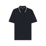 BOSS Striped-Collar Slim-Fit Cotton Polo Shirt With Logo In Dark Blue
