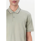 BOSS Striped Collar Slim-Fit Cotton Polo Shirt With Logo In Light Green