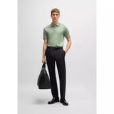 BOSS Striped Collar Slim-Fit Cotton Polo Shirt With Logo In Medium Green