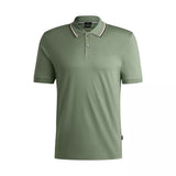 BOSS Striped Collar Slim-Fit Cotton Polo Shirt With Logo In Medium Green