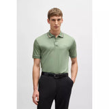 BOSS Striped Collar Slim-Fit Cotton Polo Shirt With Logo In Medium Green
