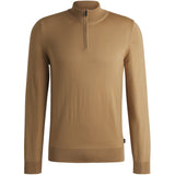 BOSS Zip-Neck Virgin Wool Sweater In Beige