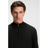 BOSS Zip-Neck Wool Sweater In Black