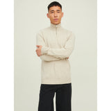 Jack & Jones Emil Plain Knit Quarter Zip In Oatmeal