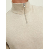 Jack & Jones Emil Plain Knit Quarter Zip In Oatmeal