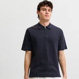 Jack & Jones Knitted Polo In Blue/Night Sky