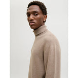 Jack & Jones Knitted Roll Neck Pullover In Beige