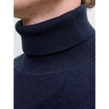 Jack & Jones Knitted Roll Neck Pullover In Naval Academy