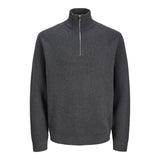 Jack & Jones Plain Knit Quarter Zip In Dark Grey Melange