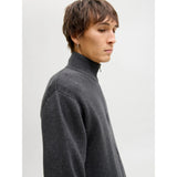 Jack & Jones Plain Knit Quarter Zip In Dark Grey Melange