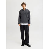 Jack & Jones Plain Knit Quarter Zip In Dark Grey Melange