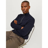 Jack & Jones Plain Knit Quarter Zip In Night Sky