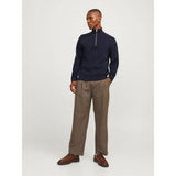 Jack & Jones Plain Knit Quarter Zip In Night Sky