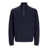 Jack & Jones Plain Knit Quarter Zip In Night Sky