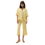 Featherweave Denim Wide Leg Cropped Jeans In Mellow Yellow
