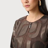Joseph Ribkoff Chic Abstract Zipper Jacket Style In Bronze