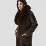 Joseph Ribkoff Detachable Faux-Fur Shawl Collar Coat In Mocha