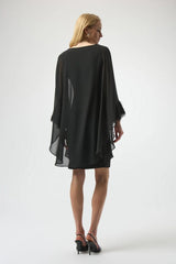 Joseph Ribkoff Feather Cuff Detail Dress In Black