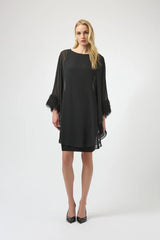 Joseph Ribkoff Feather Cuff Detail Dress In Black
