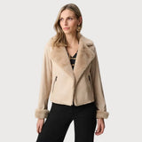 Joseph Ribkoff Foiled Faux Suede Jacket Style In Taupe