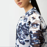 Joseph Ribkoff Jacquard Organza Floral Jacket In Midnight Blue