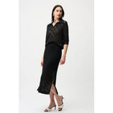 Joseph Ribkoff Knit Lace Polo Top In Black