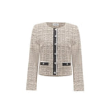 Joseph Ribkoff Plaid Boucle Collarless Blazer In Beige