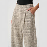 Joseph Ribkoff Plaid Boucle Wide-Leg Pants In Beige