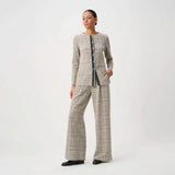 Joseph Ribkoff Plaid Boucle Wide-Leg Pants In Beige