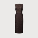 Joseph Ribkoff Pleated Satin Sleeveless Midi Dress In Mocha