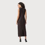 Joseph Ribkoff Pleated Satin Sleeveless Midi Dress In Mocha
