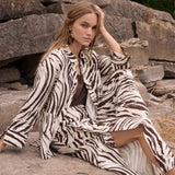 Linen Blend Animal Print A-line Blouse In Brown