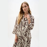 Linen Blend Animal Print A-line Blouse In Brown