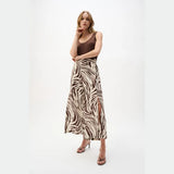 Linen Blend Animal Print Culotte Pants With Pleats In Brown