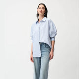 Joseph Ribkoff Tencel Stripe Print Boxy Blouse In Blue