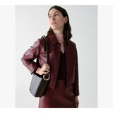 Kate Spade Halo Glazed Leather Mini Bucket Bag in Hot Fudge