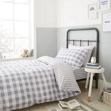 Little Bianca Bedding Check and Stripe Cotton Reversible Duvet Cover Set with Pillowcase Grey