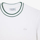 Lacoste Stretch Pique Stripe Collar T-Shirt in White