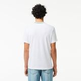 Lacoste Stretch Pique Stripe Collar T-Shirt in White