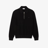 Lacoste Cotton And Wool Blend Half Zip Polo Collar Sweater In Black