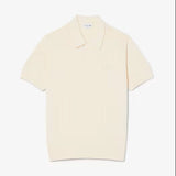 Lacoste Fluid Ribbed Knit Classic Fit Polo Collar Sweater Beige